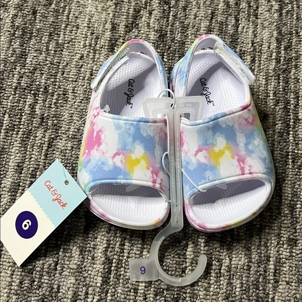 Cat & Jack  Kids Purple Glitter and Colorful Tie-Dye bundle Slippers Size 6